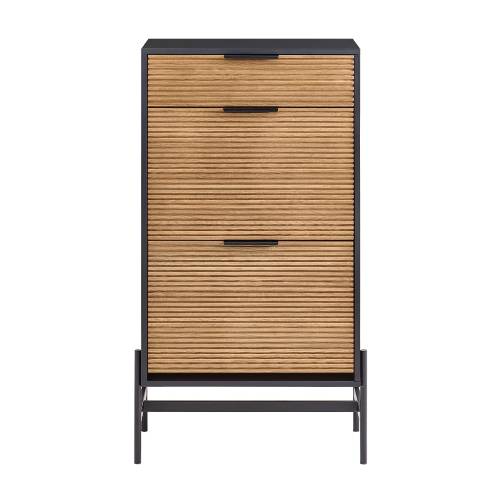 Meuble à chaussures effet bois noir avec 1 tiroir et 2 abattants