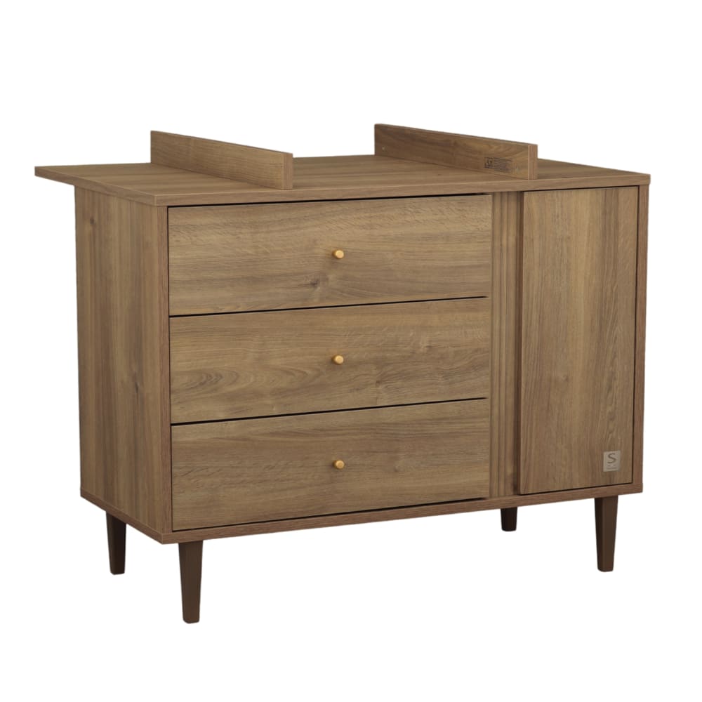 Commode 3 tiroirs et 1 porte avec détail imitation bois texturé et pie