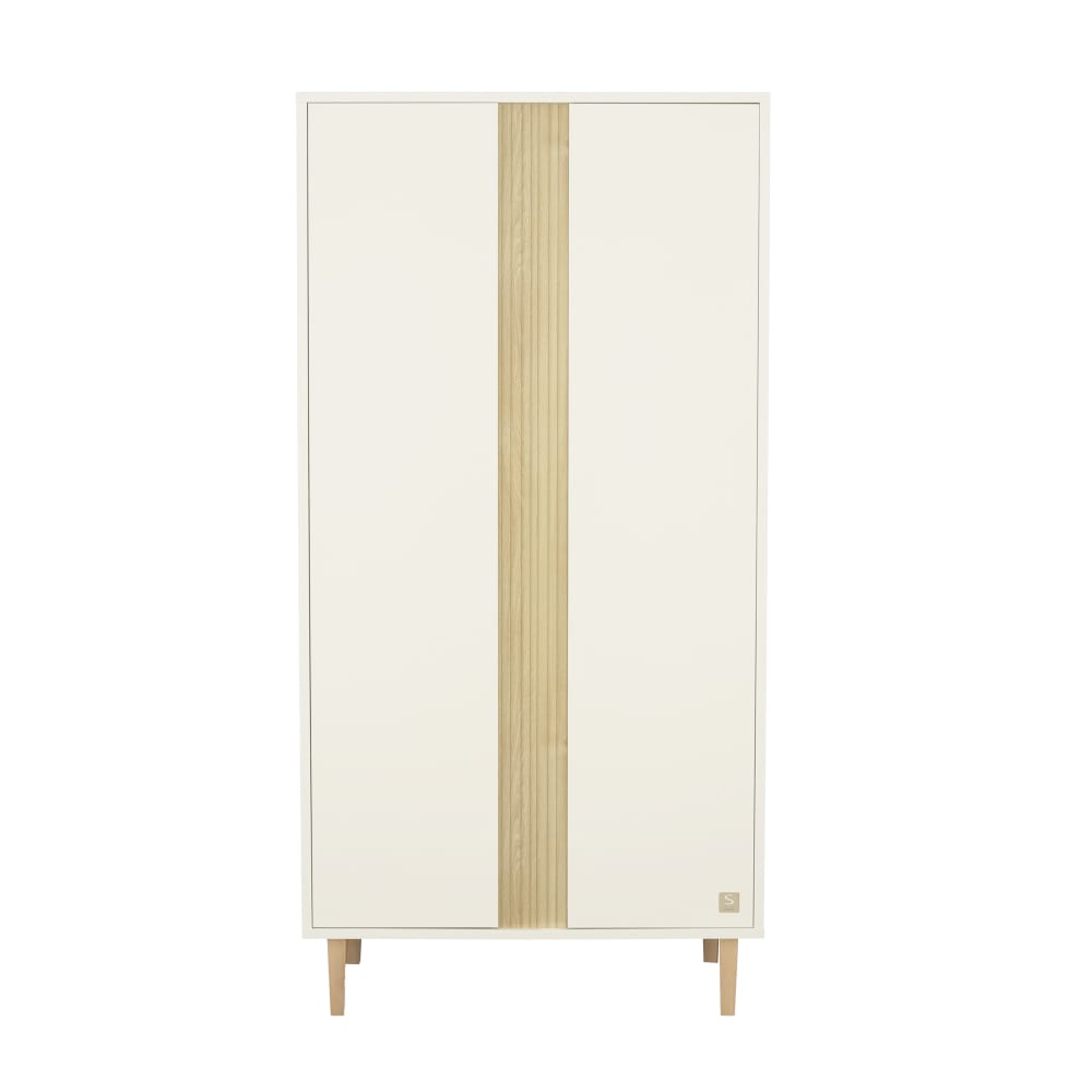 Armoire 2 portes avec détail imitation bois texturé et pieds bois