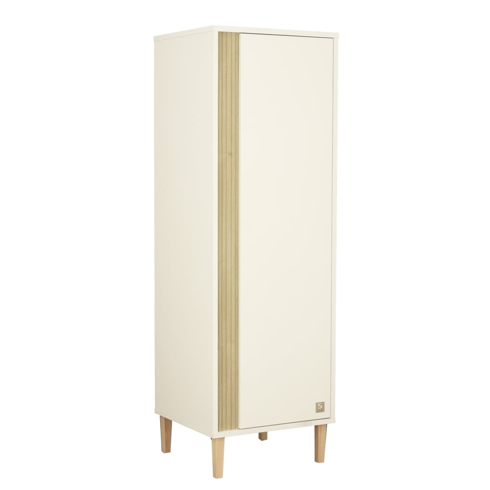 Armoire 1 porte détail imitation bois texturé et pieds bois