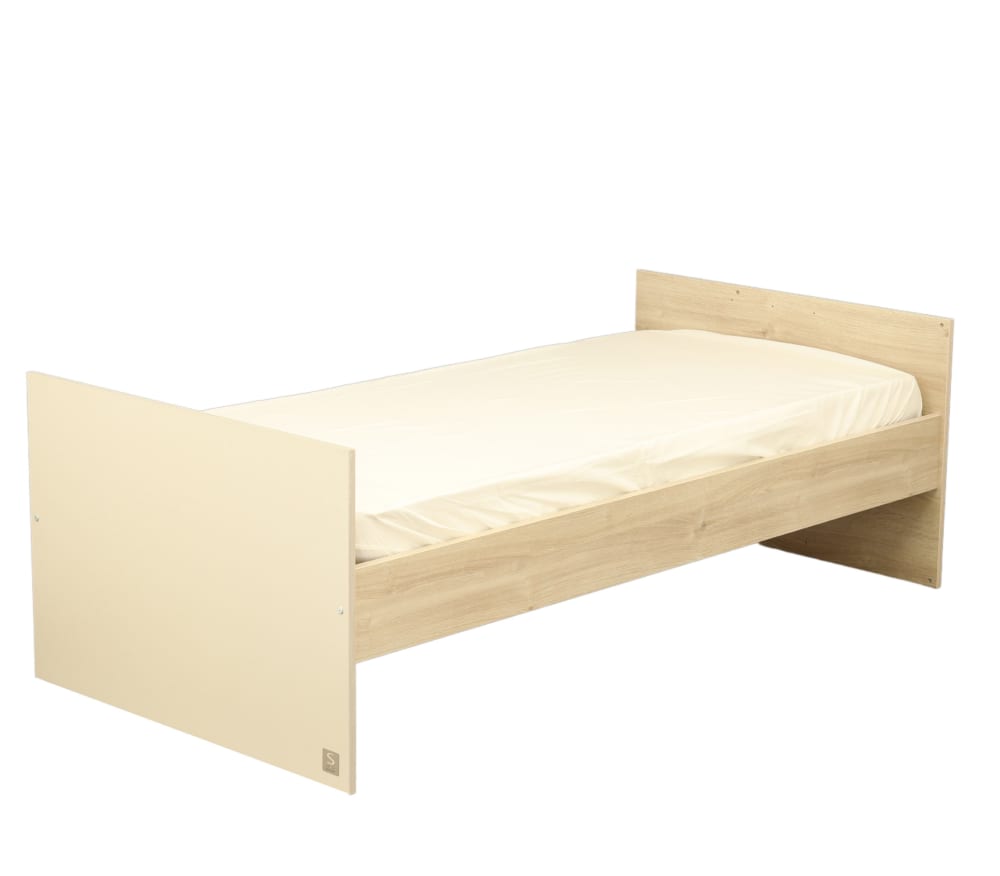 Lit bébé évolutif avec têtes panneaux imitation bois