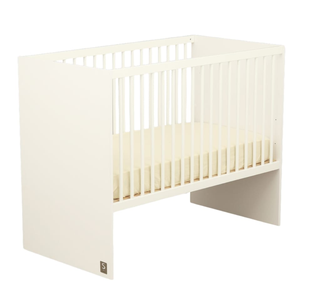 Sauthon Babybett 120x60 mit Gitterstäben und Kopfteilen aus Paneelen WEISS SPANPLATTE Baby