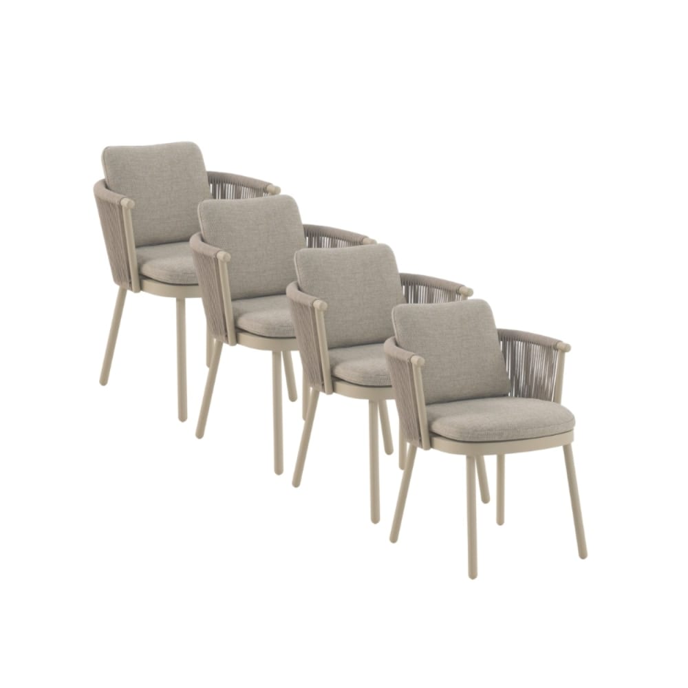Lot de 4 fauteuils en aluminium tressés en corde couleur sable