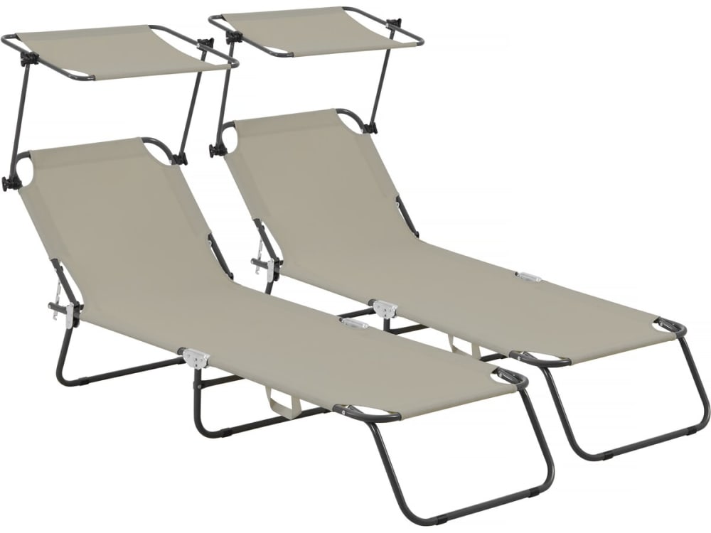 Lot de 2 bains de soleil métal taupe 180 x 54 x 73 cm