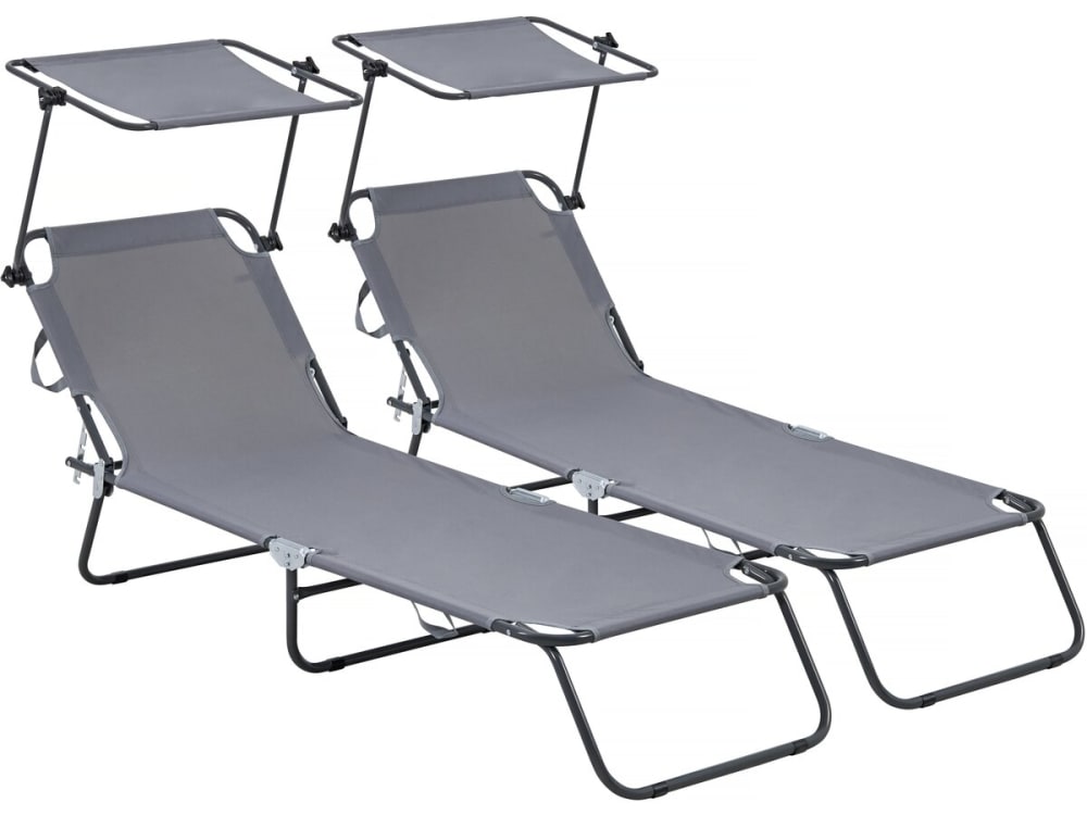 Lot de 2 bains de soleil métal gris 180 x 545 x 73 cm