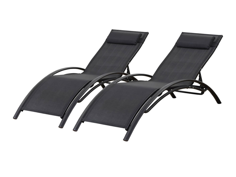 Lot de 2 bains de soleil aluminium noir 181 x 47 x 82 cm