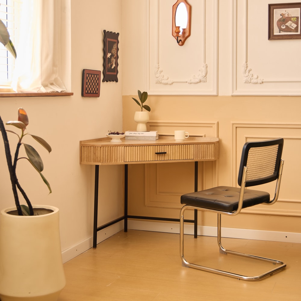 Bureau d'angle en bois et metal avec 1 tiroir