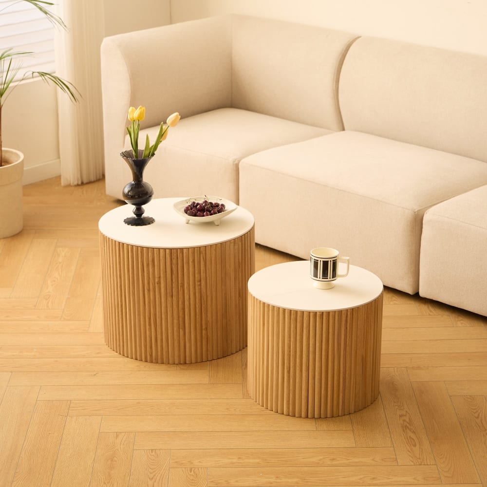 Nordlys Couchtisch (2er Set) mit Stauraum aus Holz und Marmoreffekt style classic chic Braun Holz