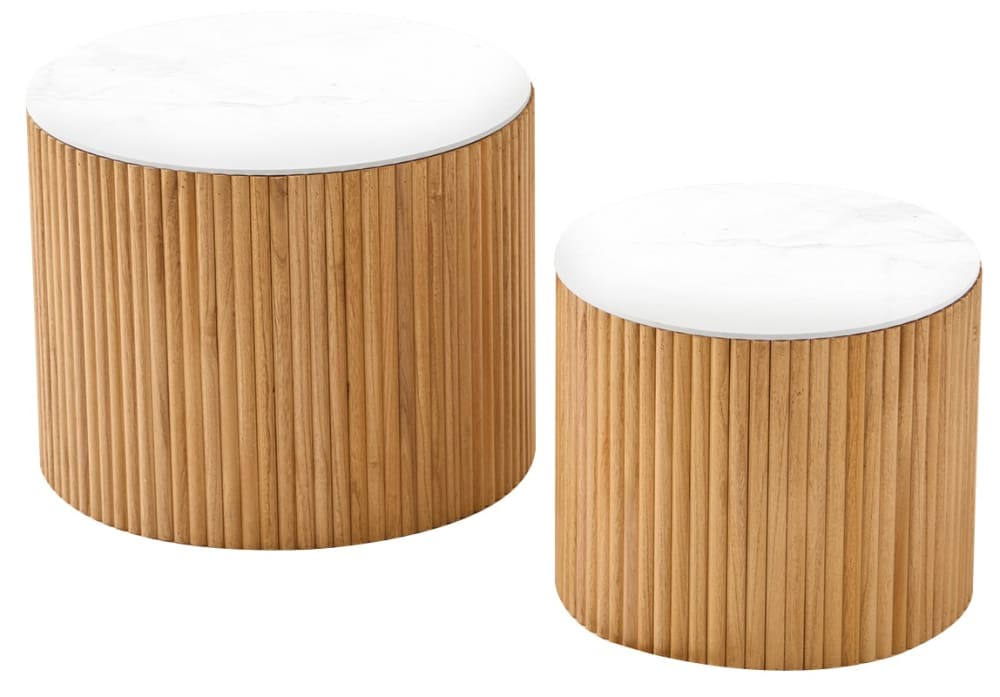 Set de 2 tables basses rondes en bois massif avec rangement - Maisons du Monde