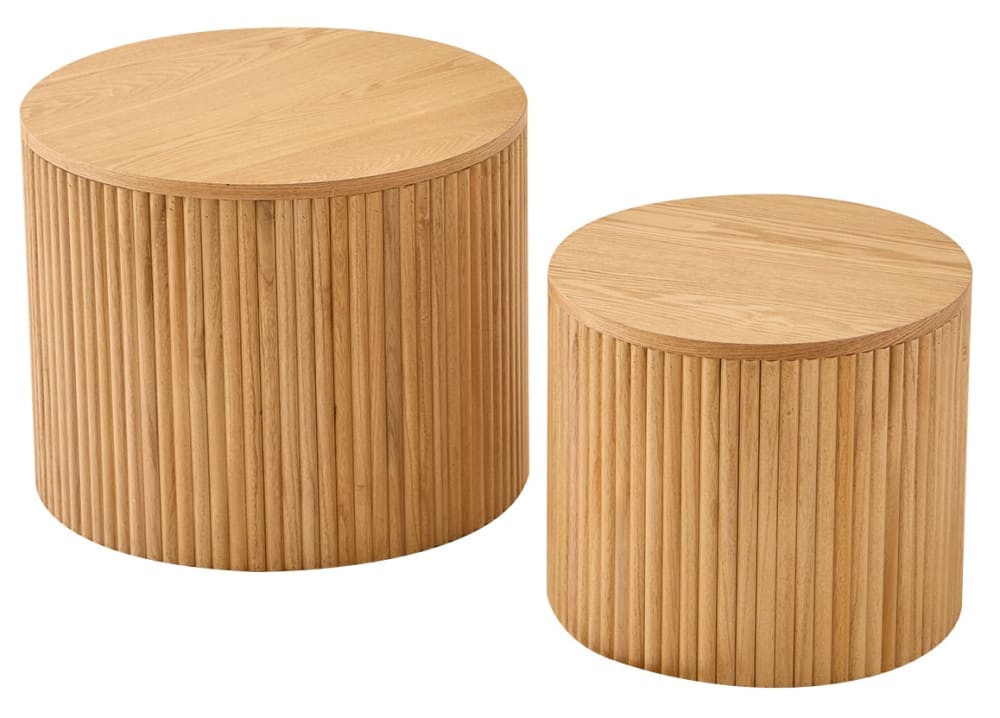 Set de 2 tables basses rondes en bois massif avec rangement - Maisons du Monde