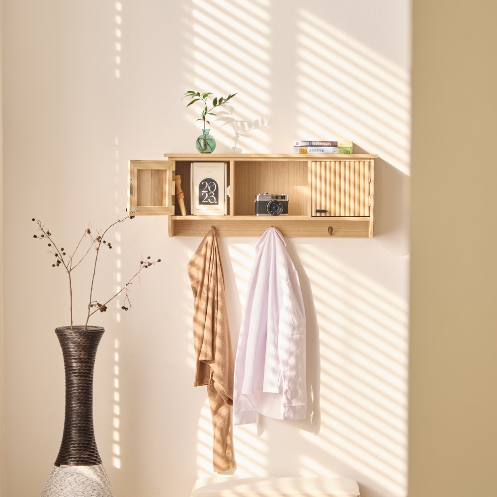 Porte-manteau mural en bois 2 portes 2 crochets