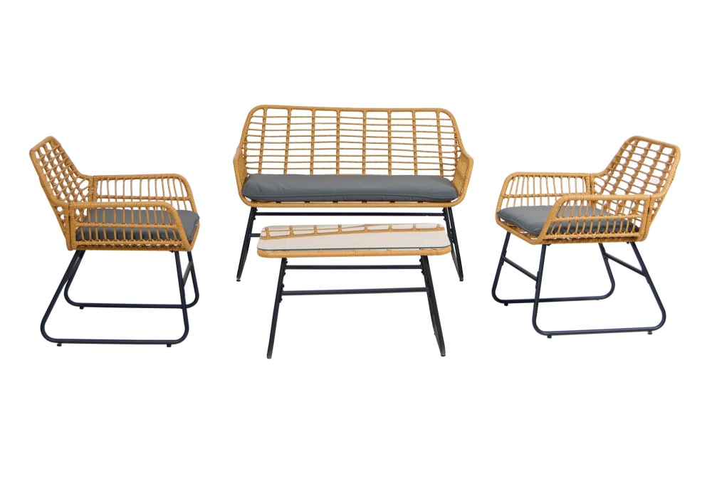 Salon de jardin en rotin et metal gris
