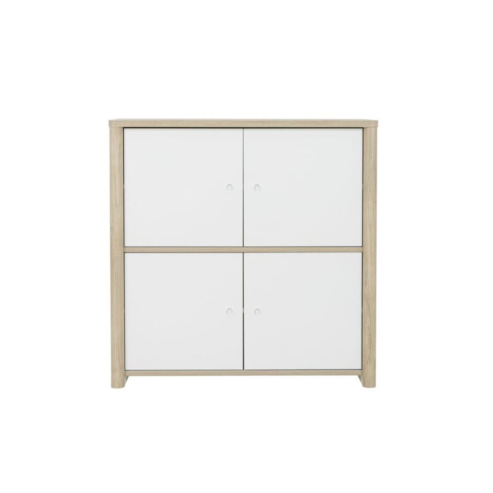 Buffet 4 portes L100 cm - Effet Blanc et Bois