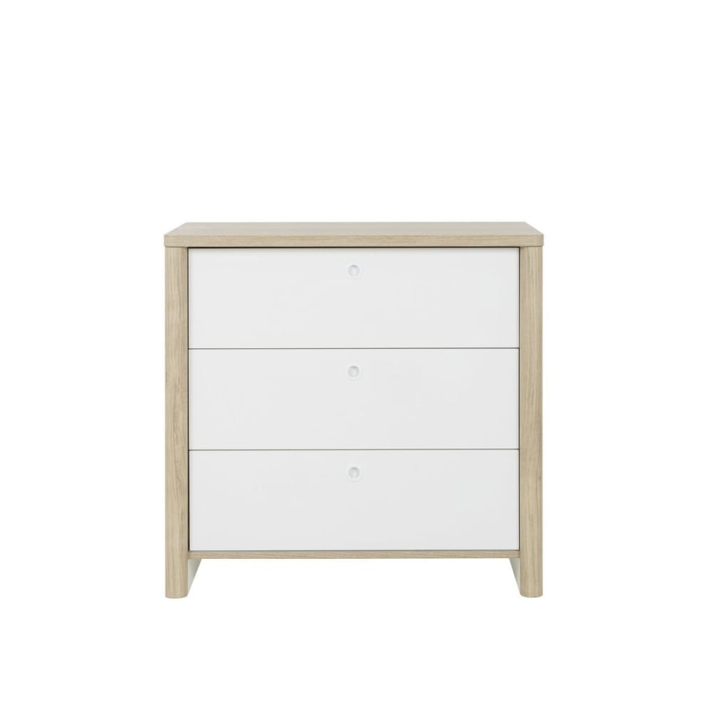 Commode 3 tiroirs H80 cm - Effet Blanc et Bois