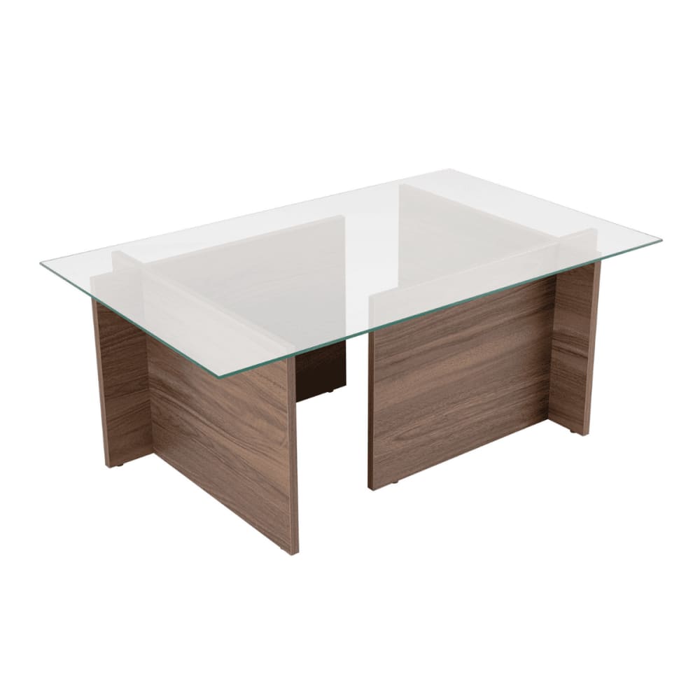 Calicosy Table basse avec plateau en verre l105 cm - noyer style contemporain Marron Panneau De Particules - 105x40x65cm