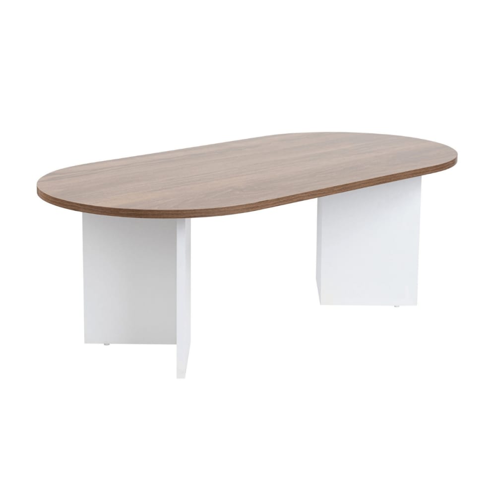 Calicosy Table basse ovale - l119 cm - noyer et blanc style contemporain Blanc Panneau De Particules - 119x40x60cm