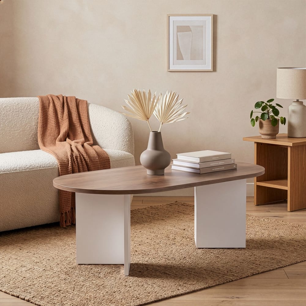Table basse ovale - l119 cm - noyer et blanc - Maisons du Monde