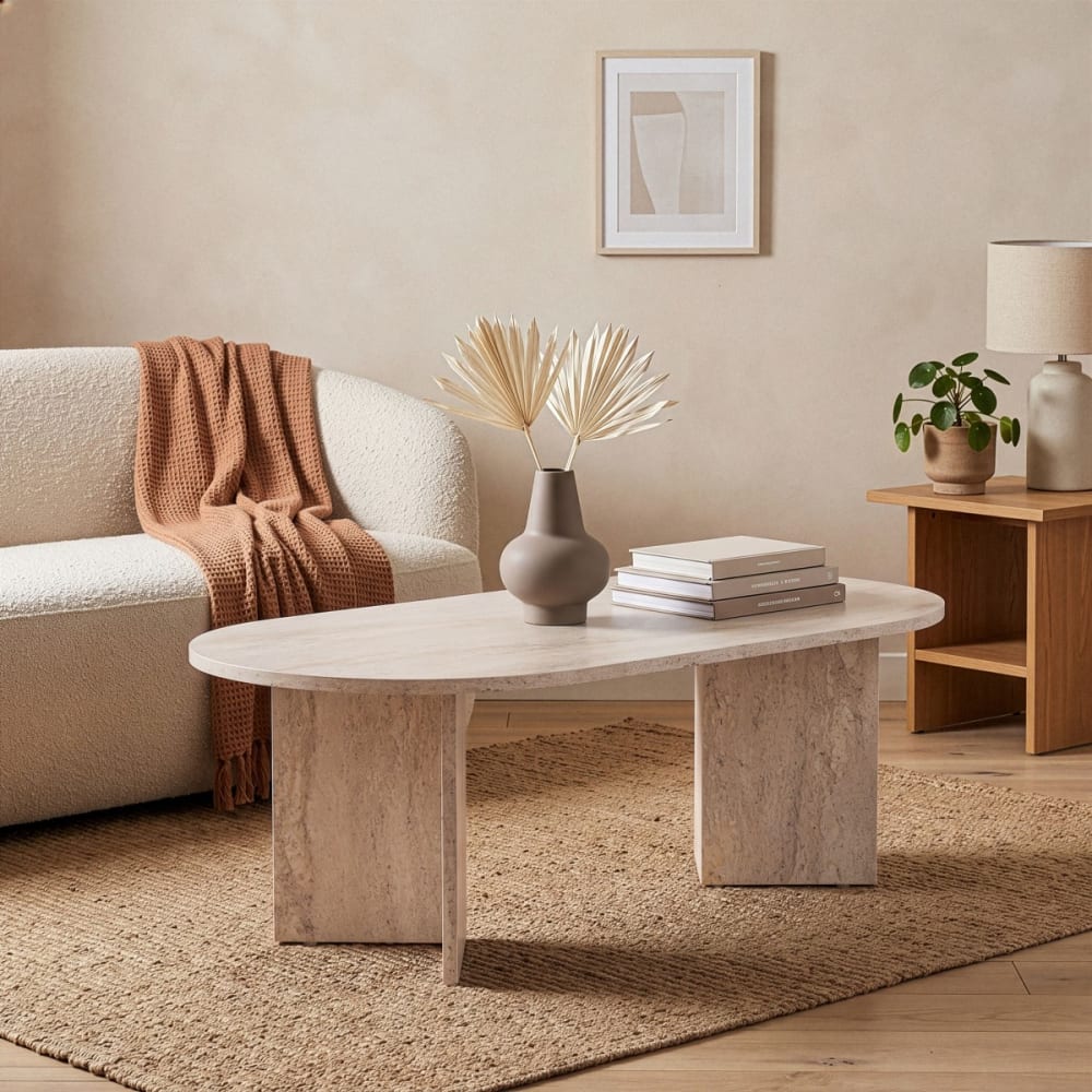 Table basse ovale - l119 cm - travertin - Maisons du Monde