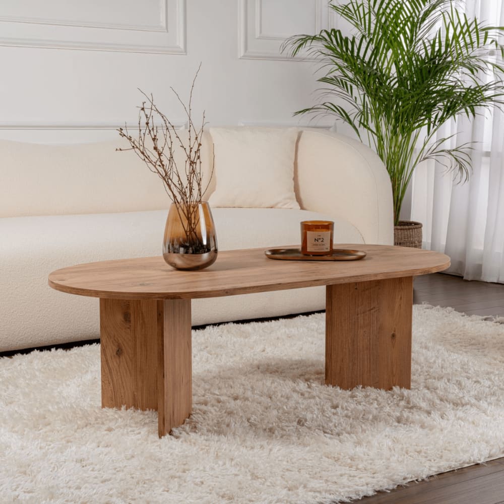 Table basse ovale - L119 cm - Effet Pin Atlantique