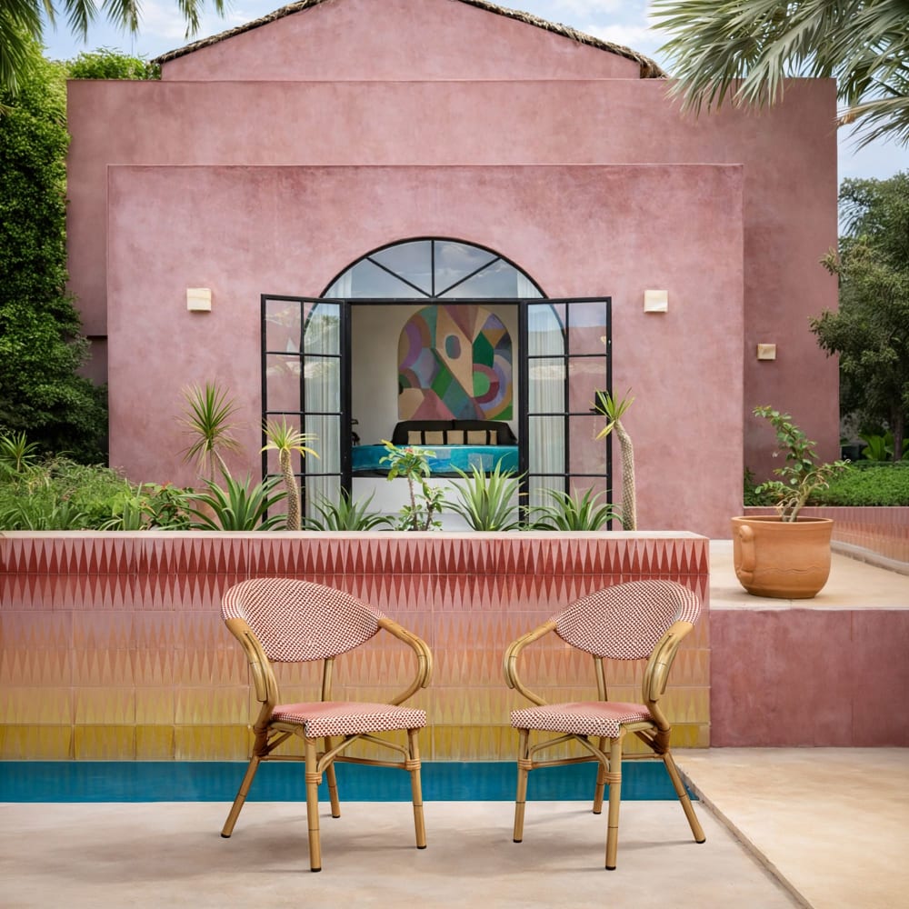 Lot de 2 fauteuils de table extérieur en textilène rouge