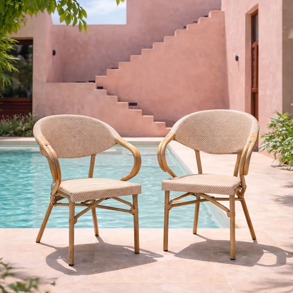 Lot de 2 fauteuils de table extérieur en textilène beige