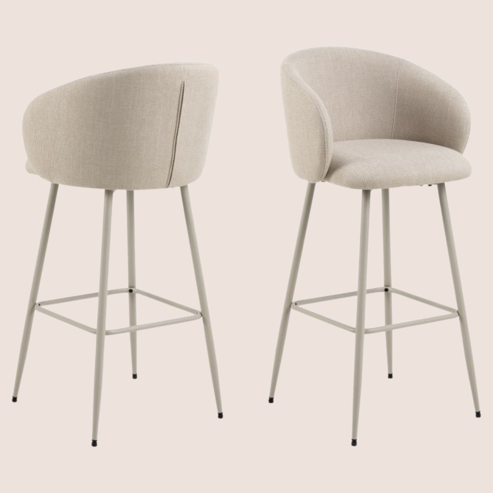 Lot de 2 tabourets de bar avec accoudoirs en tissu beige