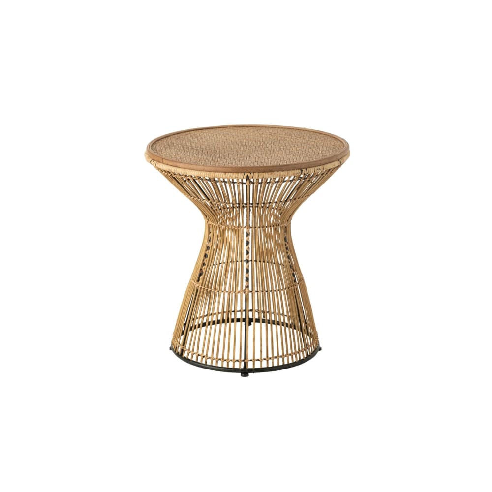 Bout de canapé ethnique en rotin et métal noir