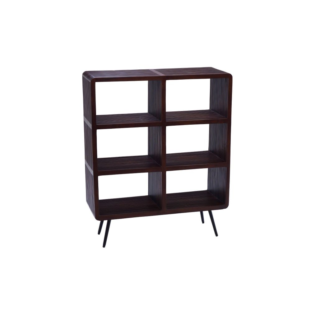 Bibliothèque 6 niches pieds métal en teck recyclé