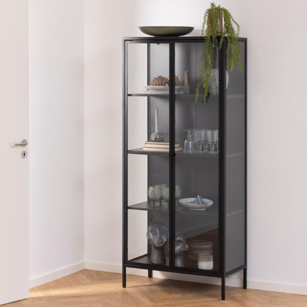 Vitrine scandinave en métal noir 2 portes vitrées