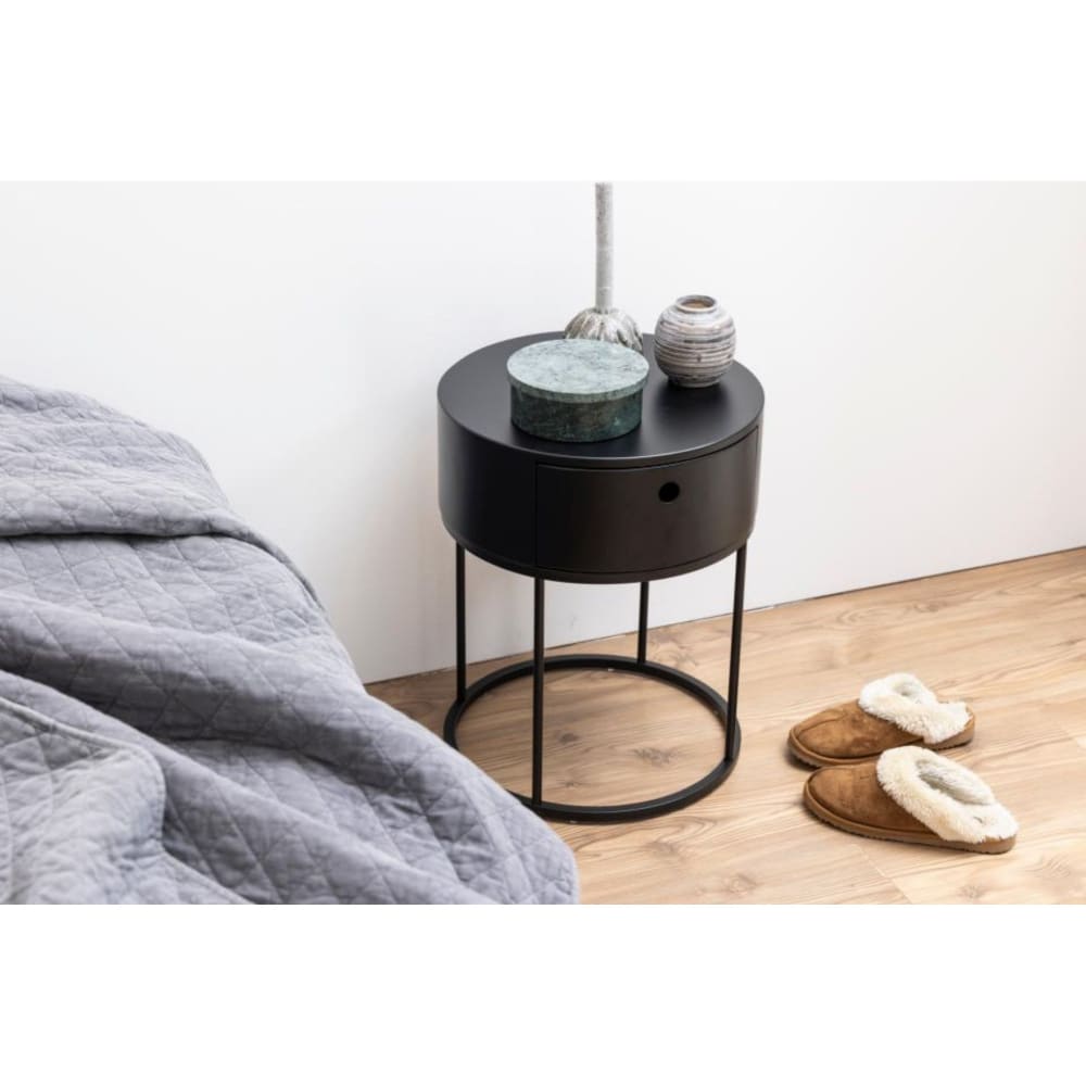 Table de chevet ronde de style contemporain noir