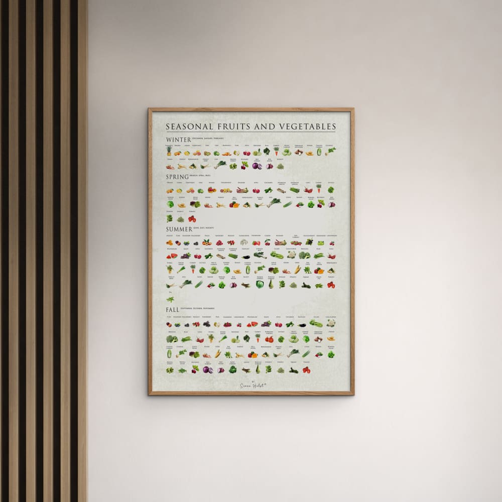 Affiche ''Seasonal fruits and vegetables '' Cadre en chêne - 70x100 cm
