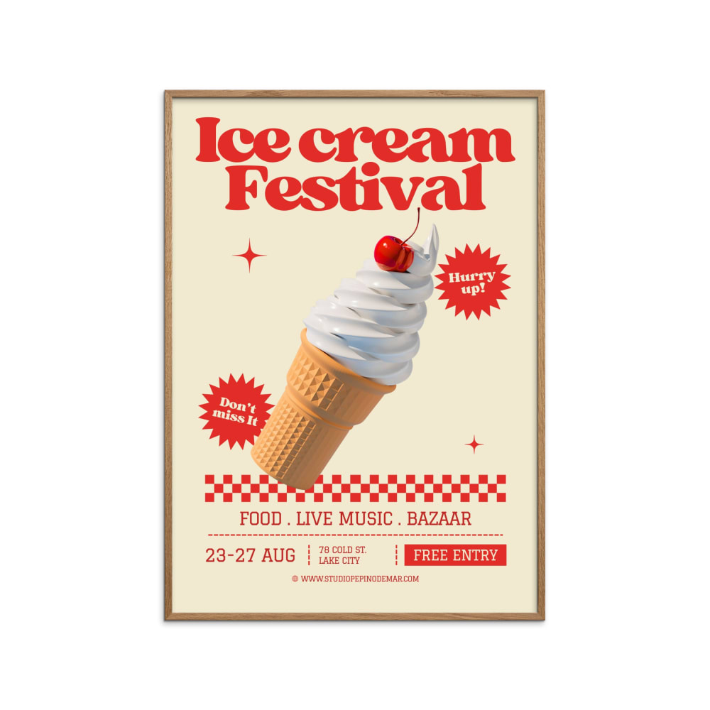 Affiche ''Ice Cream Festival '' Cadre en chêne - 30x40 cm