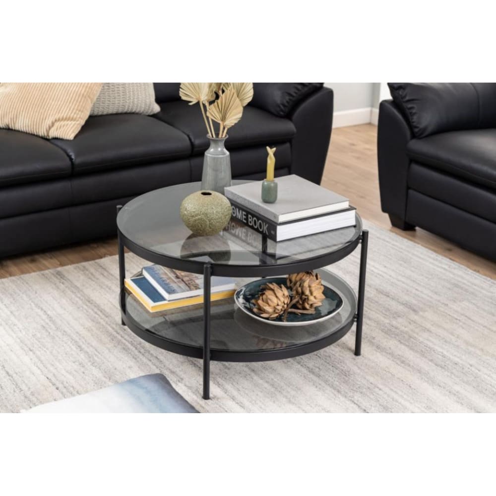 Table basse ronde en verre et métal noir - Maisons du Monde
