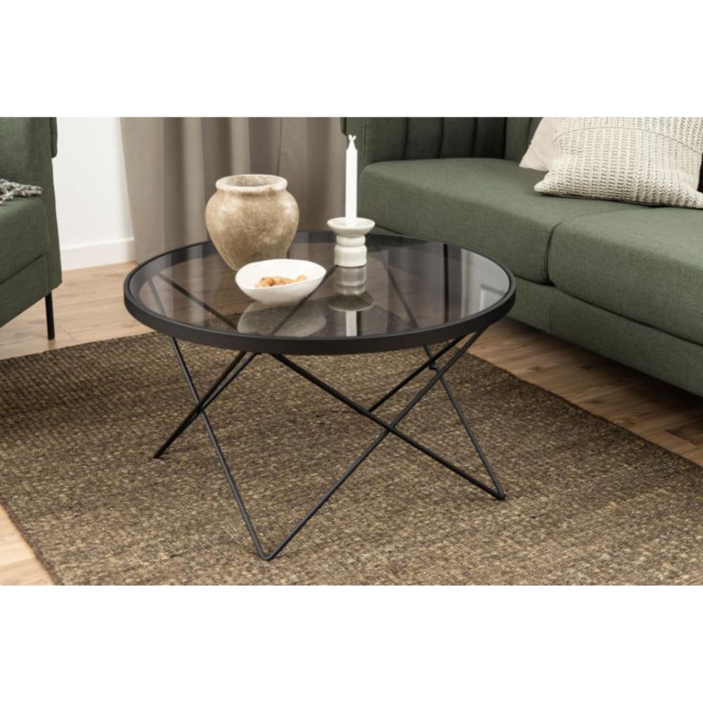 Table basse ronde en verre et métal noir d80 - Maisons du Monde