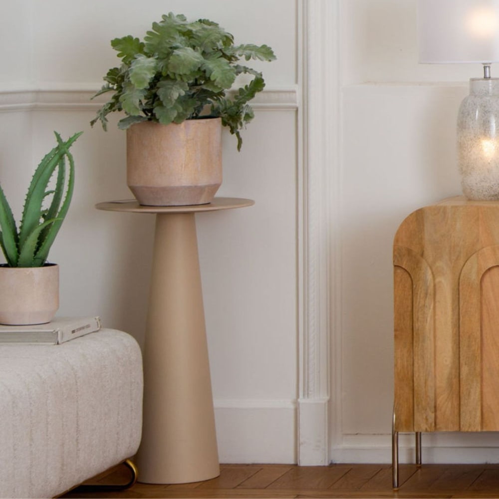 Sellette ronde en céramique et pied central beige D40