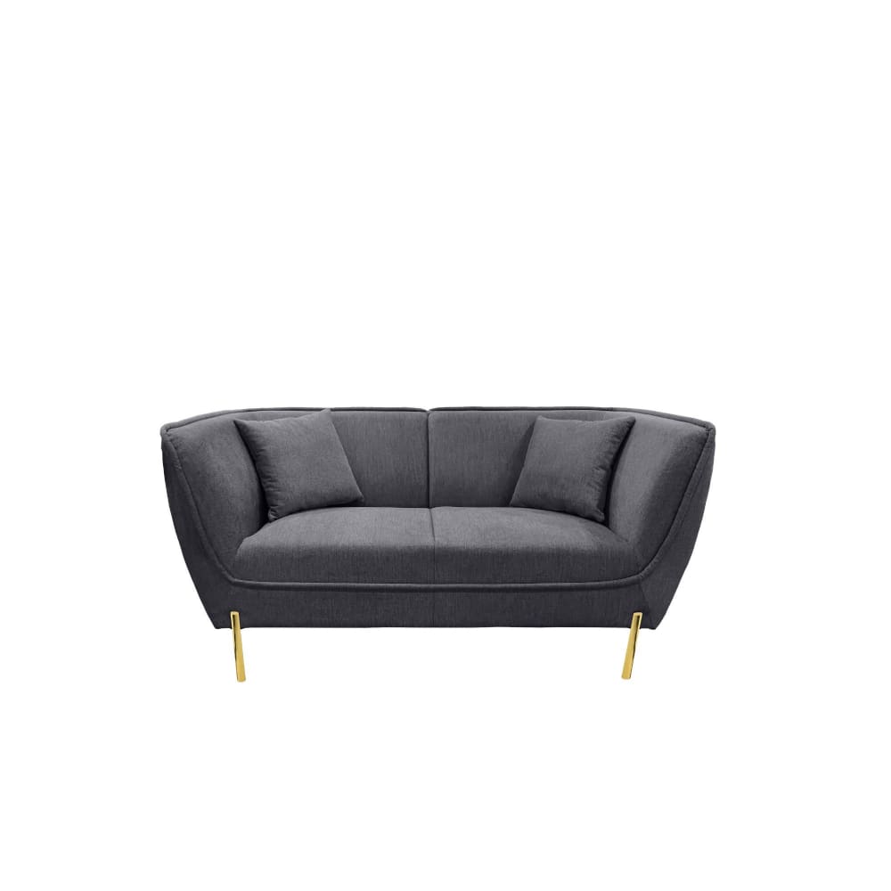 Canapé droit 2 places tissu gris et piétement doré