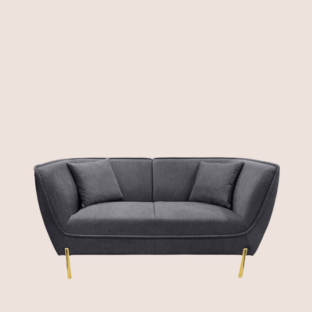 Canapé droit 2 places tissu gris et piétement doré