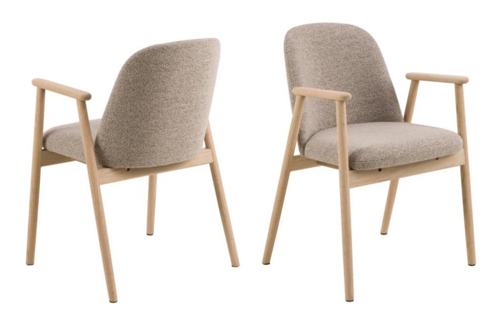 Lot de 2 chaises en chêne blanchi et tissu bouclette beige