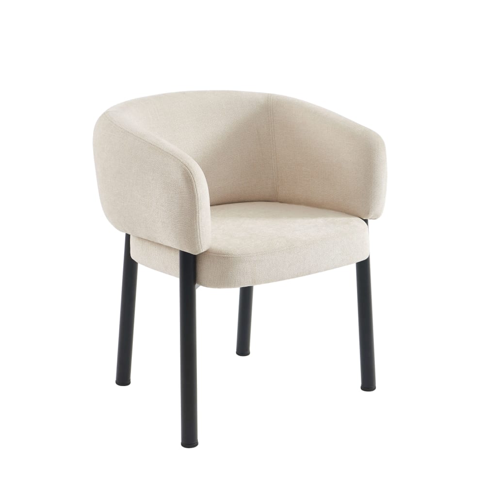 Fauteuil de table velours blanc et pieds métal noir