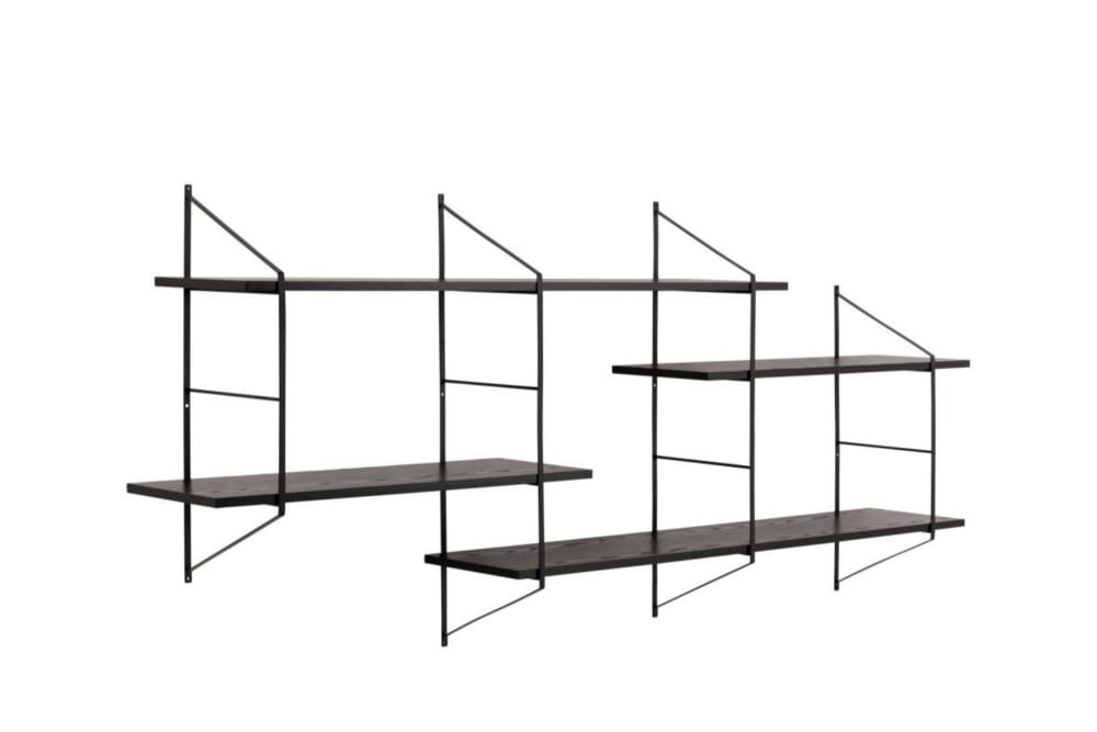 Étagère murale en métal et 4 tablettes en bois noir cendré