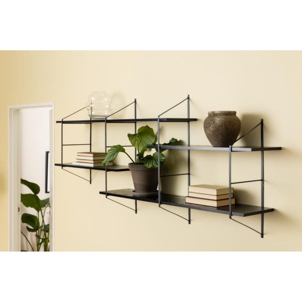 Étagère murale en métal et 4 tablettes en bois noir cendré
