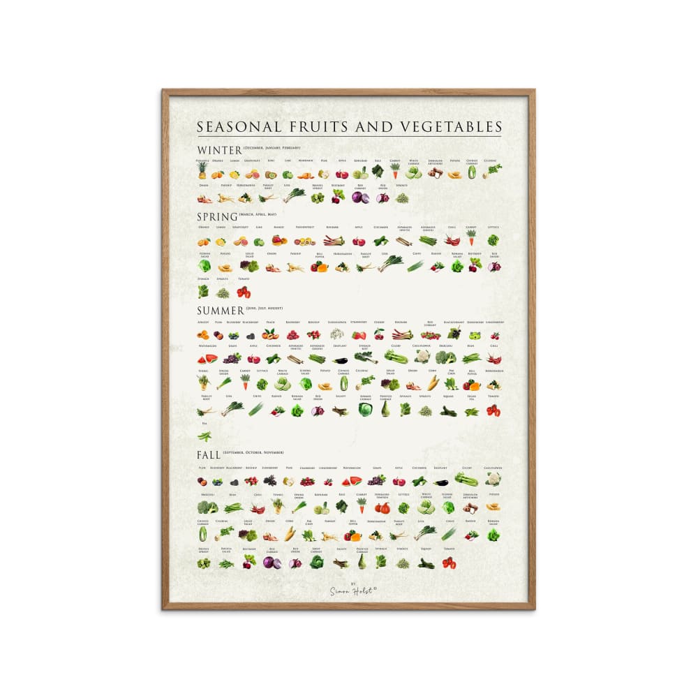 Affiche ''Seasonal fruits and vegetables '' Cadre en chêne - 30x40 cm