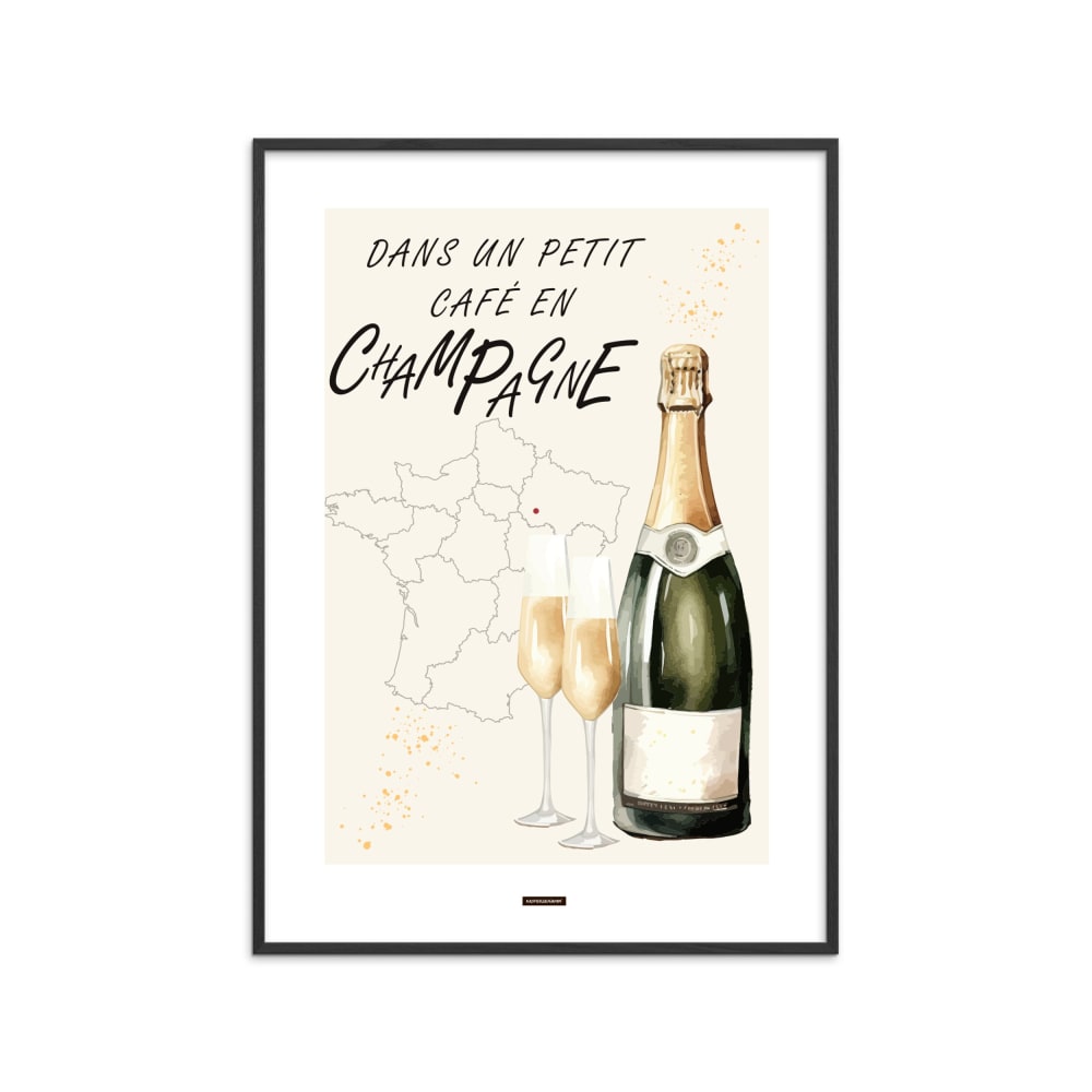 Affiche ''CHAMPAGNE NO.1 '' Cadre noir - 50x70 cm