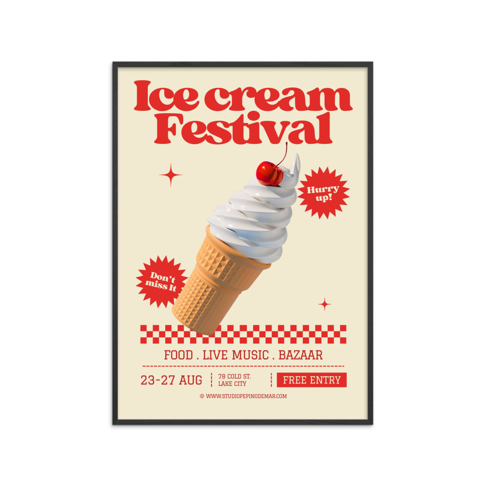 Affiche ''Ice Cream Festival '' Cadre noir - 70x100 cm