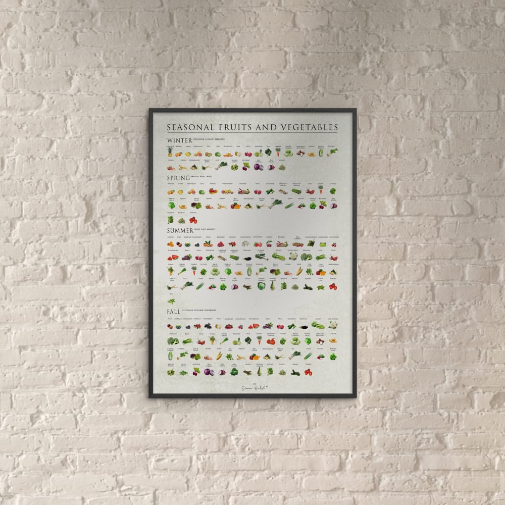 Affiche ''Seasonal fruits and vegetables '' Cadre noir - 50x70 cm