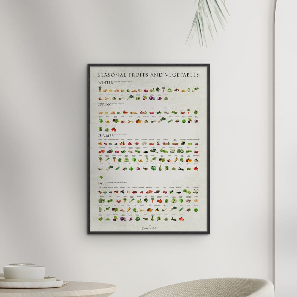 Affiche ''Seasonal fruits and vegetables '' Cadre noir - 70x100 cm