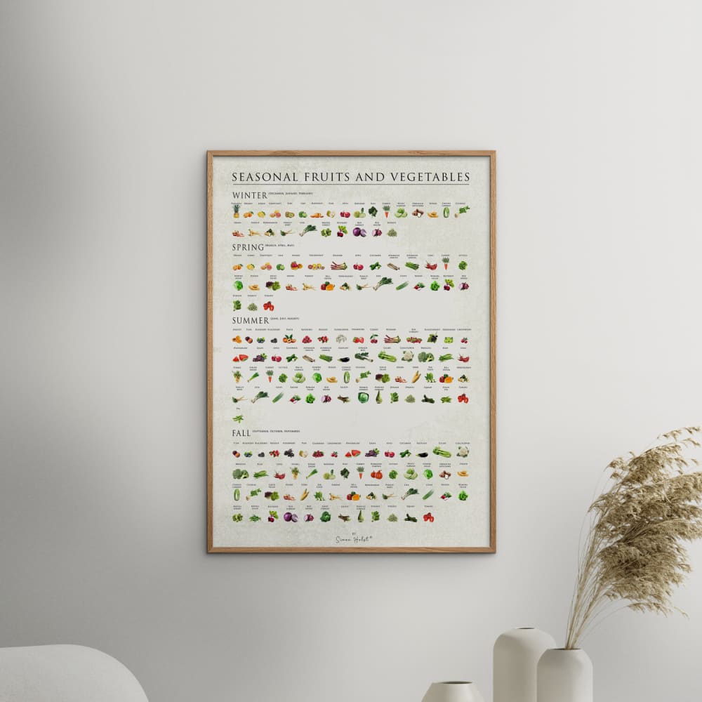 Affiche ''Seasonal fruits and vegetables '' Cadre en chêne - 50x70 cm