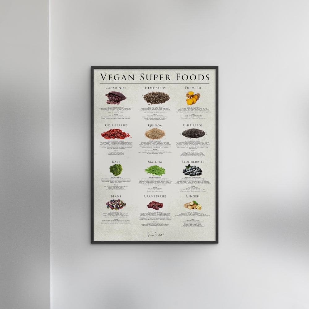 Affiche ''Vegan super foods '' Cadre noir - 70x100 cm