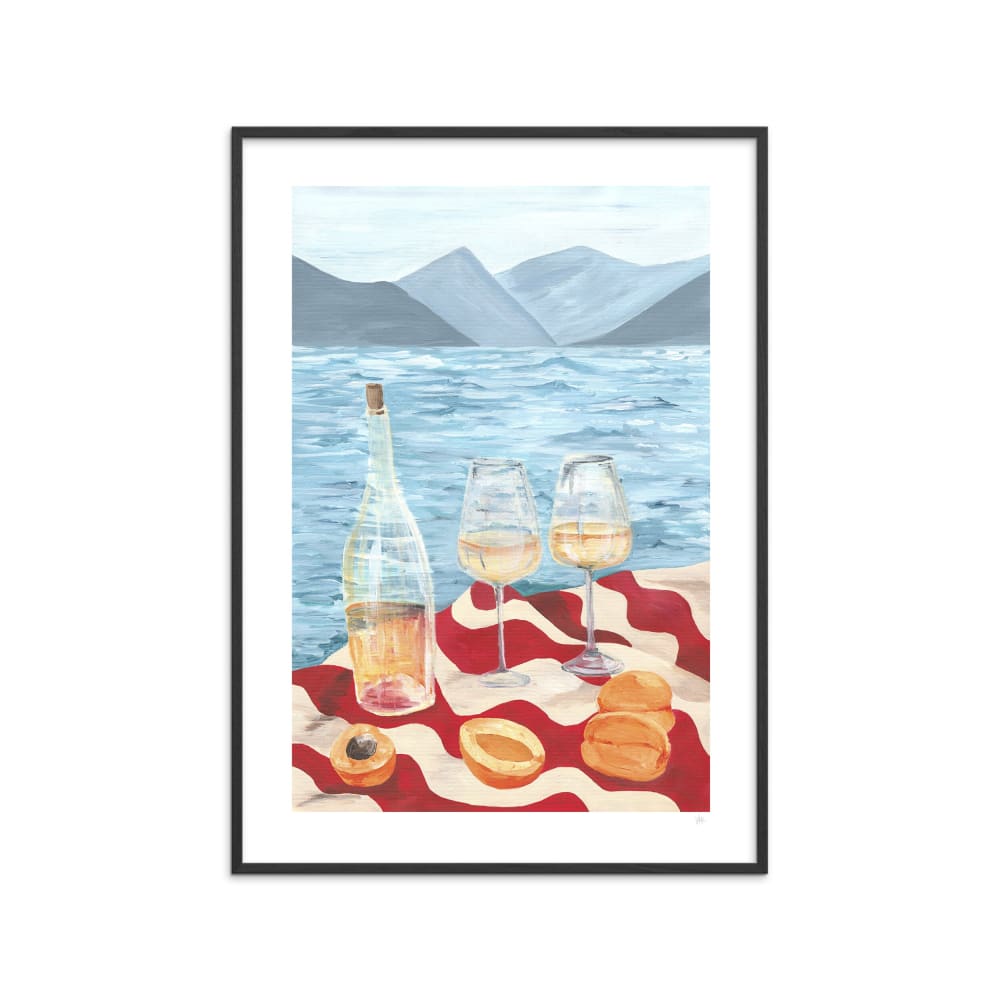 Affiche ''Wine by the Sea '' Cadre noir - 70x100 cm