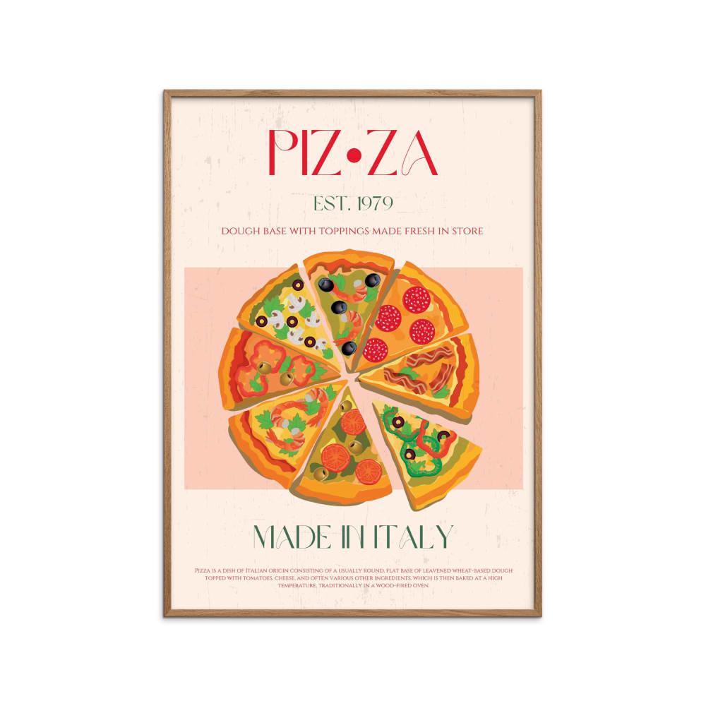 Affiche ''Pizza '' Cadre en chêne - 30x40 cm